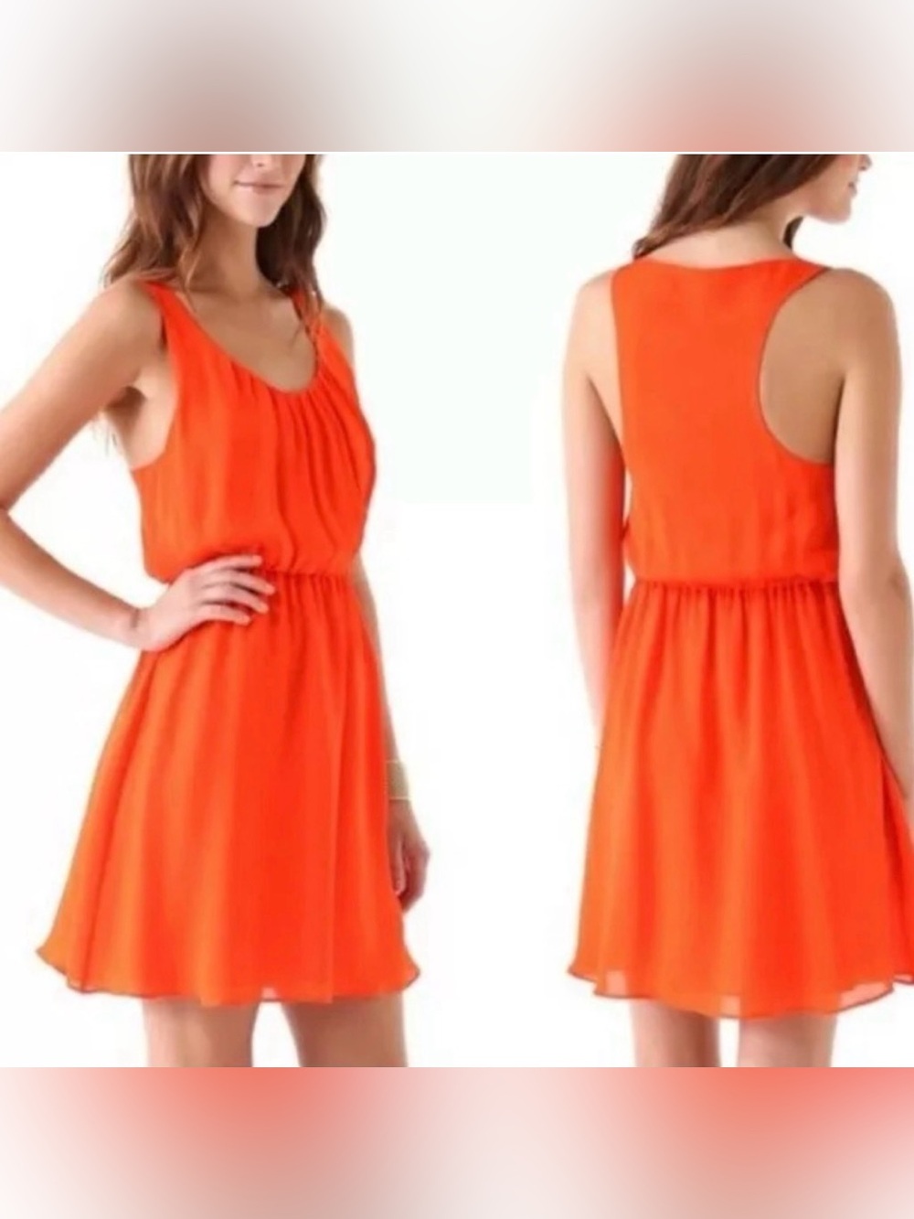 alice & olivia orange silk scoop neck mini dress